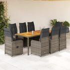 9-delige Bistroset met kussens poly rattan grijs