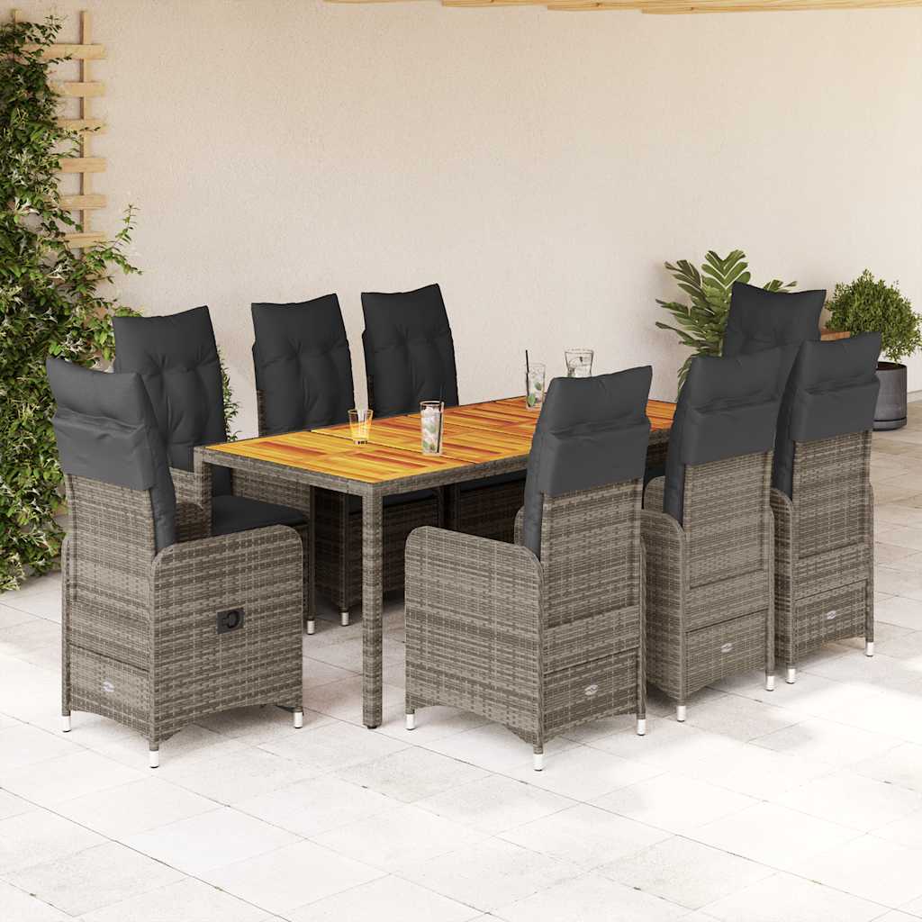 Bistroset Met Kussens Poly Rattan Grijs 9 190 x 90 x 75 cm