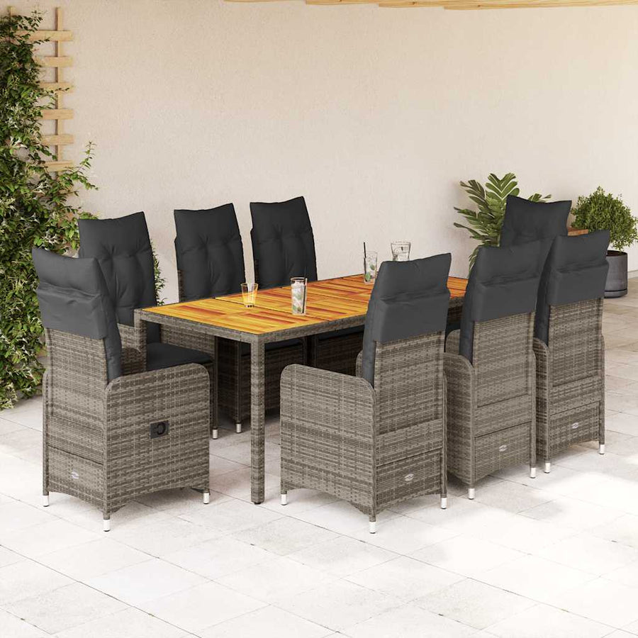 Bistroset Met Kussens Poly Rattan Grijs 9 190 x 90 x 75 cm