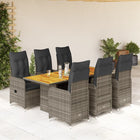 7-delige Bistroset met kussens poly rattan grijs