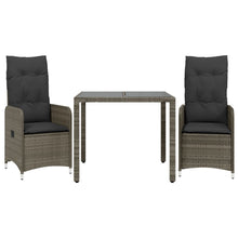 3-delige Bistroset met kussens poly rattan grijs