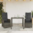 3-delige Bistroset met kussens poly rattan grijs