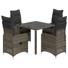 5-delige Bistroset met kussens poly rattan grijs