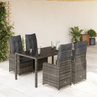 5-delige Bistroset met kussens poly rattan grijs