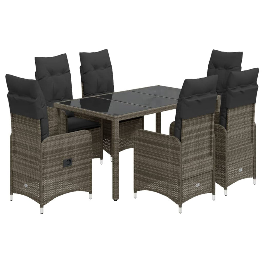 7-delige Bistroset met kussens poly rattan grijs