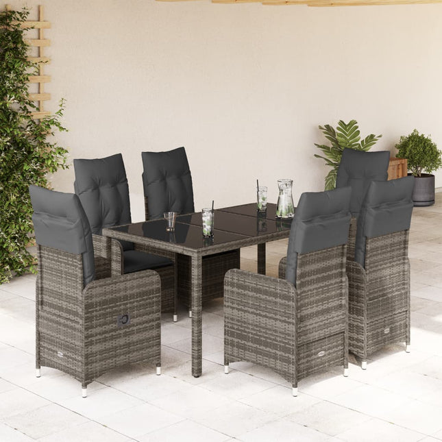 7-delige Bistroset met kussens poly rattan grijs