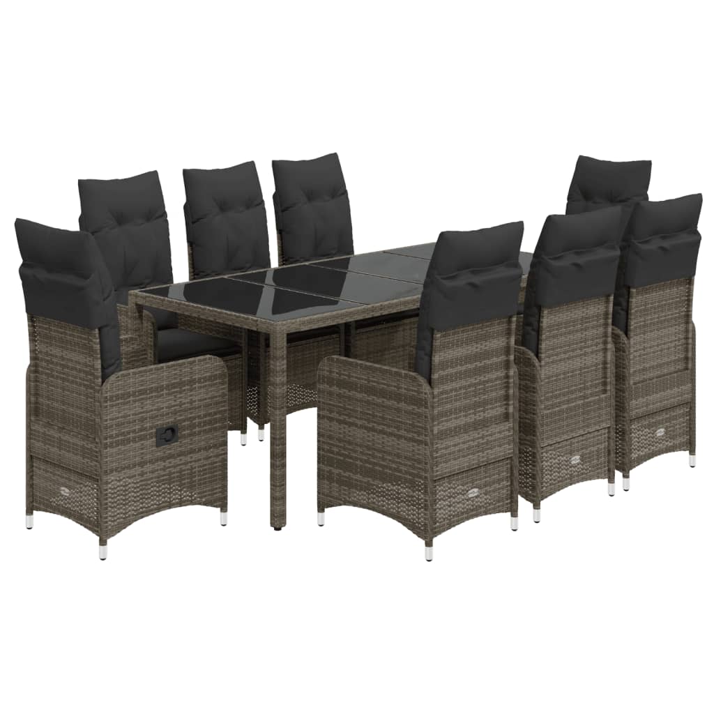 9-delige Bistroset met kussens poly rattan grijs