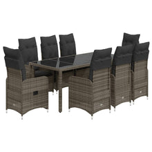 9-delige Bistroset met kussens poly rattan grijs