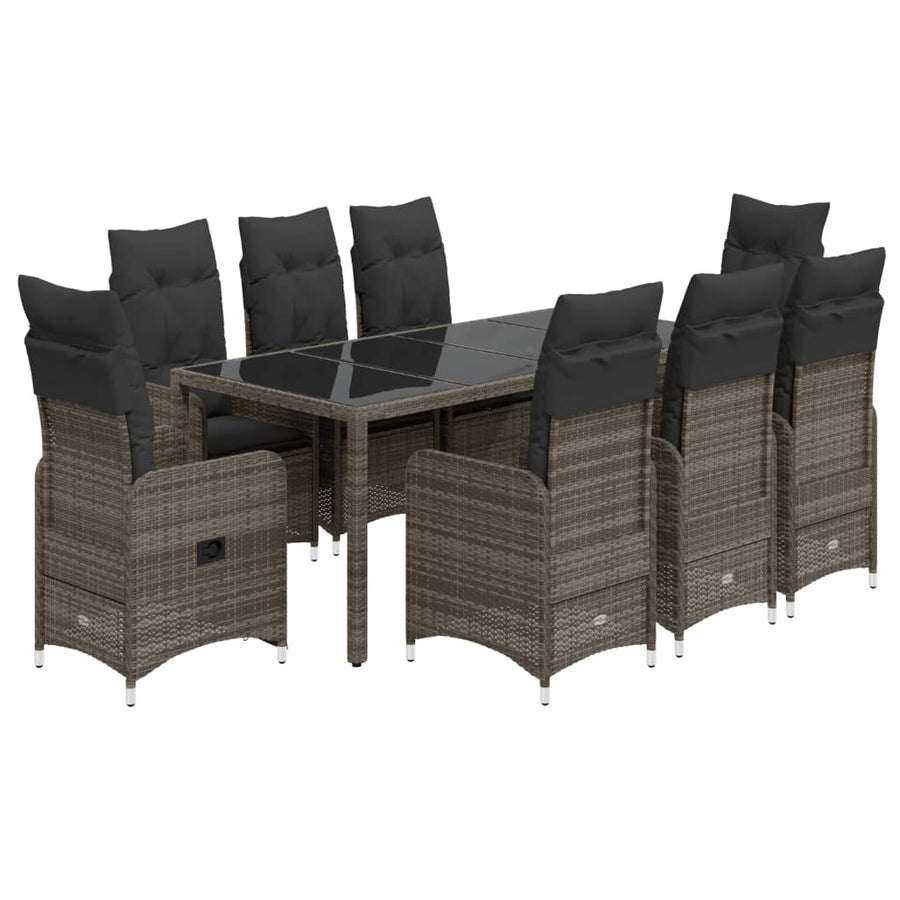 9-delige Bistroset met kussens poly rattan grijs