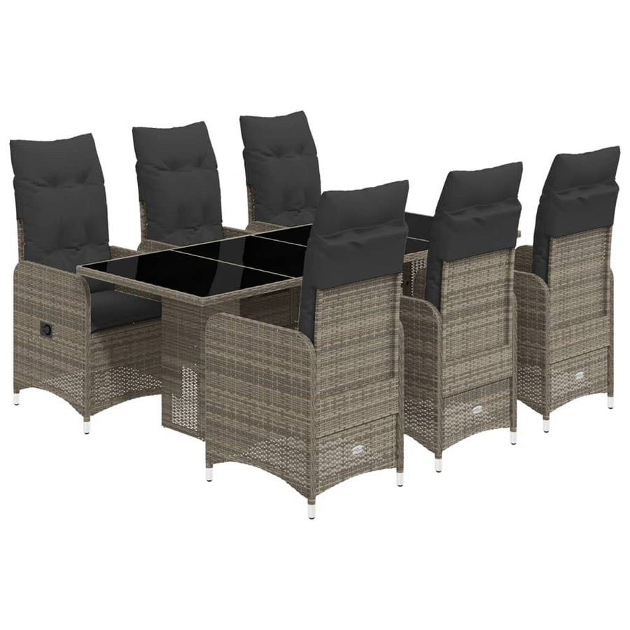 7-delige Bistroset met kussens poly rattan grijs