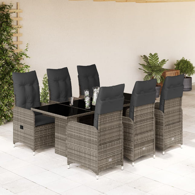 7-delige Bistroset met kussens poly rattan grijs