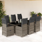 9-delige Bistroset met kussens poly rattan grijs