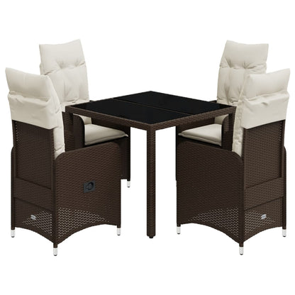 5-delige Bistroset met kussens poly rattan bruin