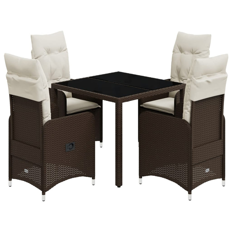 5-delige Bistroset met kussens poly rattan bruin