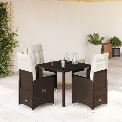 5-delige Bistroset met kussens poly rattan bruin