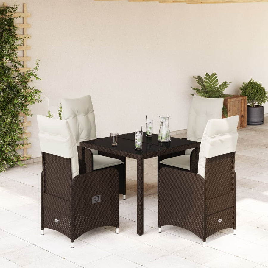 5-delige Bistroset met kussens poly rattan bruin