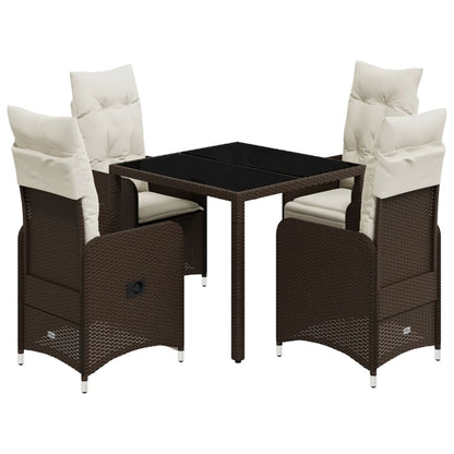 5-delige Bistroset met kussens poly rattan bruin