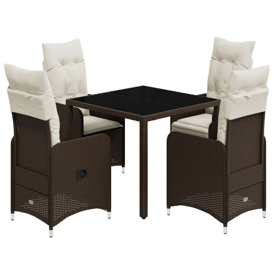 5-delige Bistroset met kussens poly rattan bruin