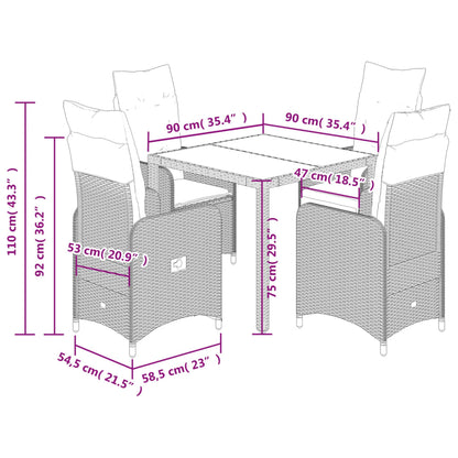 5-delige Bistroset met kussens poly rattan bruin