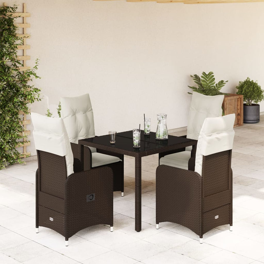 5-delige Bistroset met kussens poly rattan bruin
