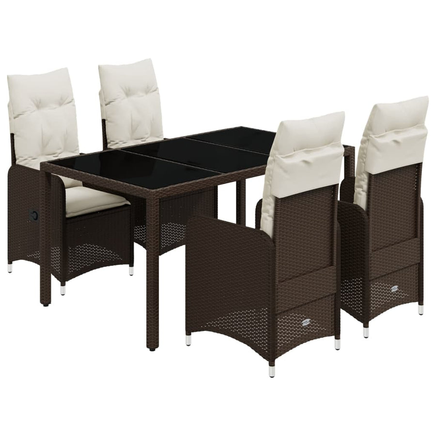 5-delige Bistroset met kussens poly rattan bruin