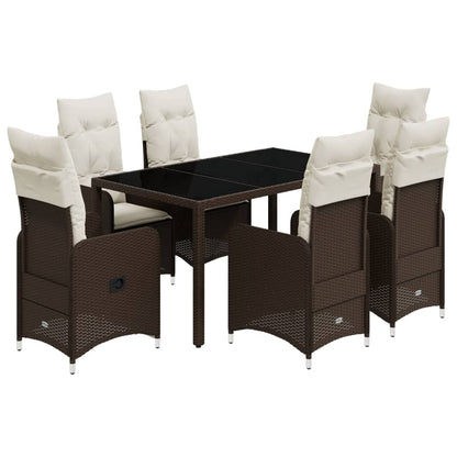 7-delige Bistroset met kussens poly rattan bruin