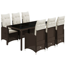 7-delige Bistroset met kussens poly rattan bruin