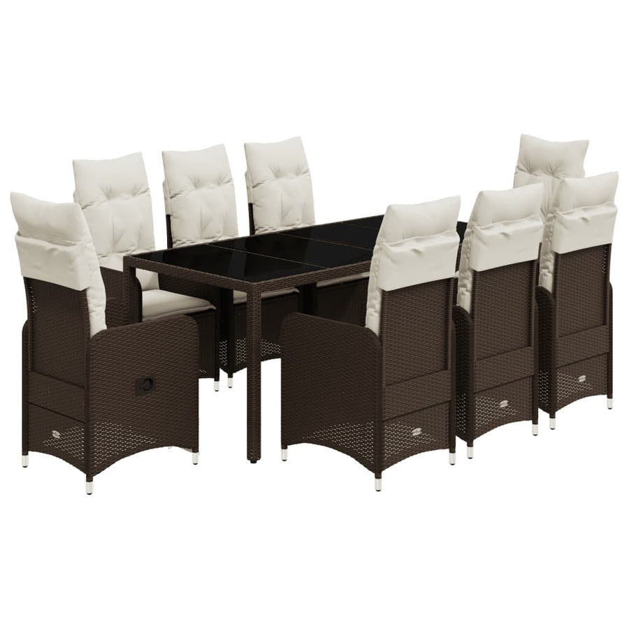 9-delige Bistroset met kussens poly rattan bruin