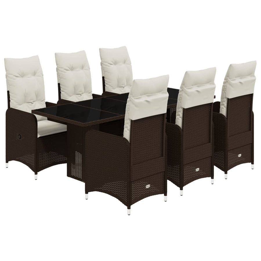 7-delige Bistroset met kussens poly rattan bruin