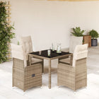 5-delige Bistroset met kussens poly rattan beige