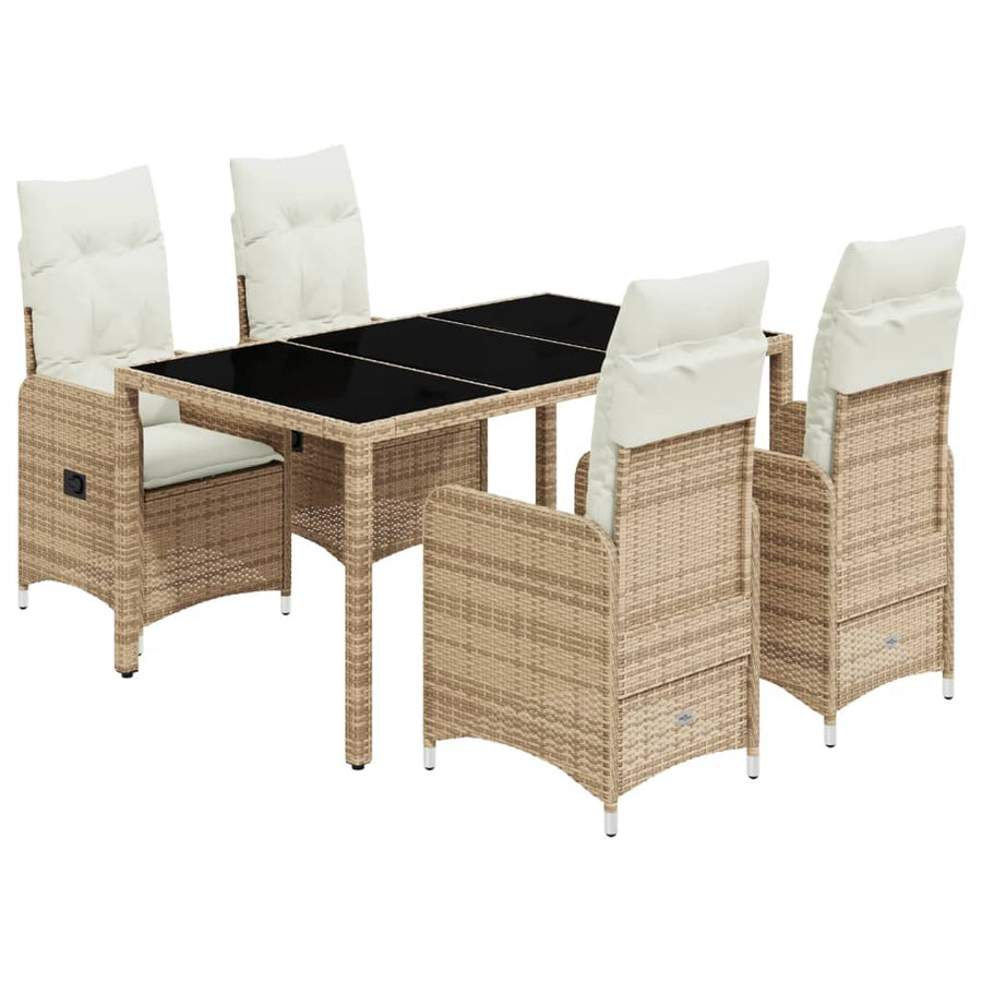 5-delige Bistroset met kussens poly rattan beige