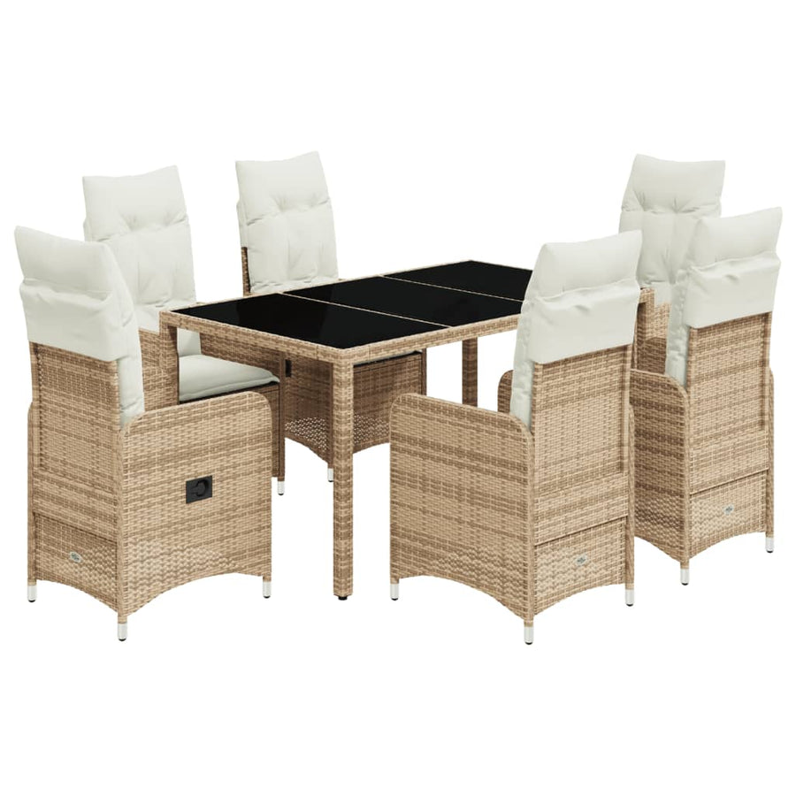 7-delige Bistroset met kussens poly rattan beige