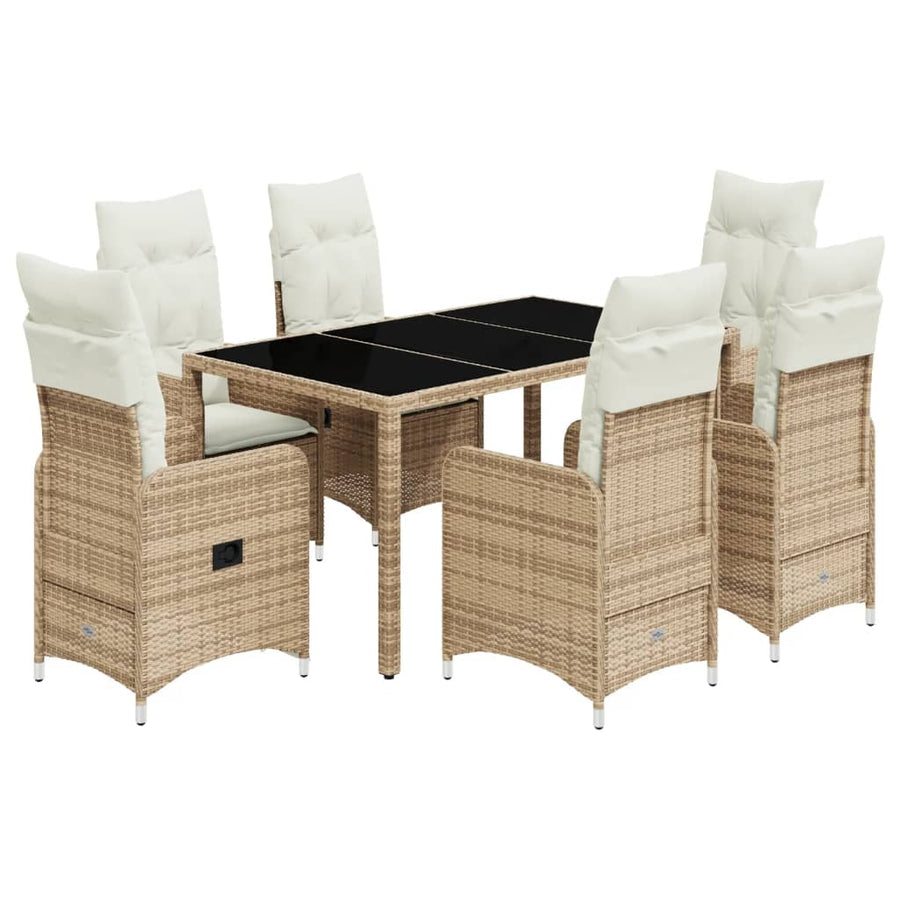 7-delige Bistroset met kussens poly rattan beige