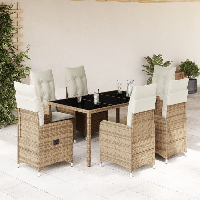 7-delige Bistroset met kussens poly rattan beige