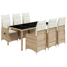 7-delige Bistroset met kussens poly rattan beige