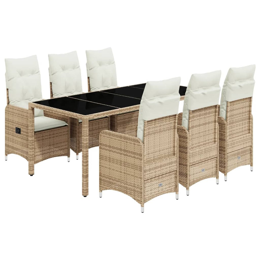 7-delige Bistroset met kussens poly rattan beige