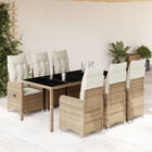 7-delige Bistroset met kussens poly rattan beige