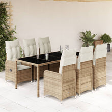7-delige Bistroset met kussens poly rattan beige