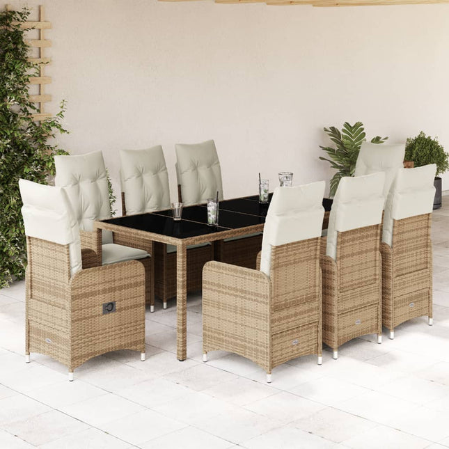 9-delige Bistroset met kussens poly rattan beige