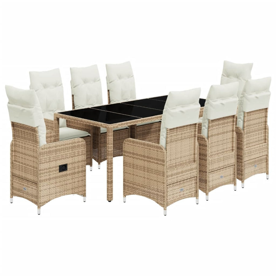 9-delige Bistroset met kussens poly rattan beige