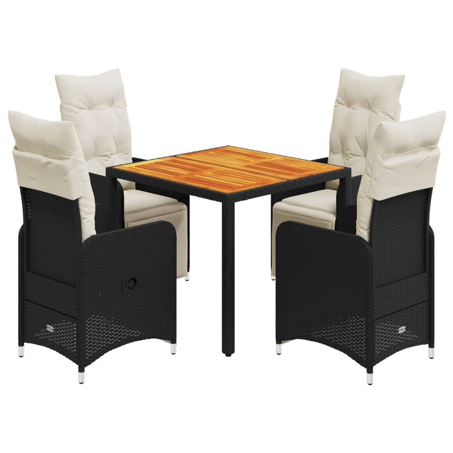 5-delige Bistroset met kussens poly rattan zwart