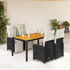 Bistroset 5-delig poly rattan zwart met kussens