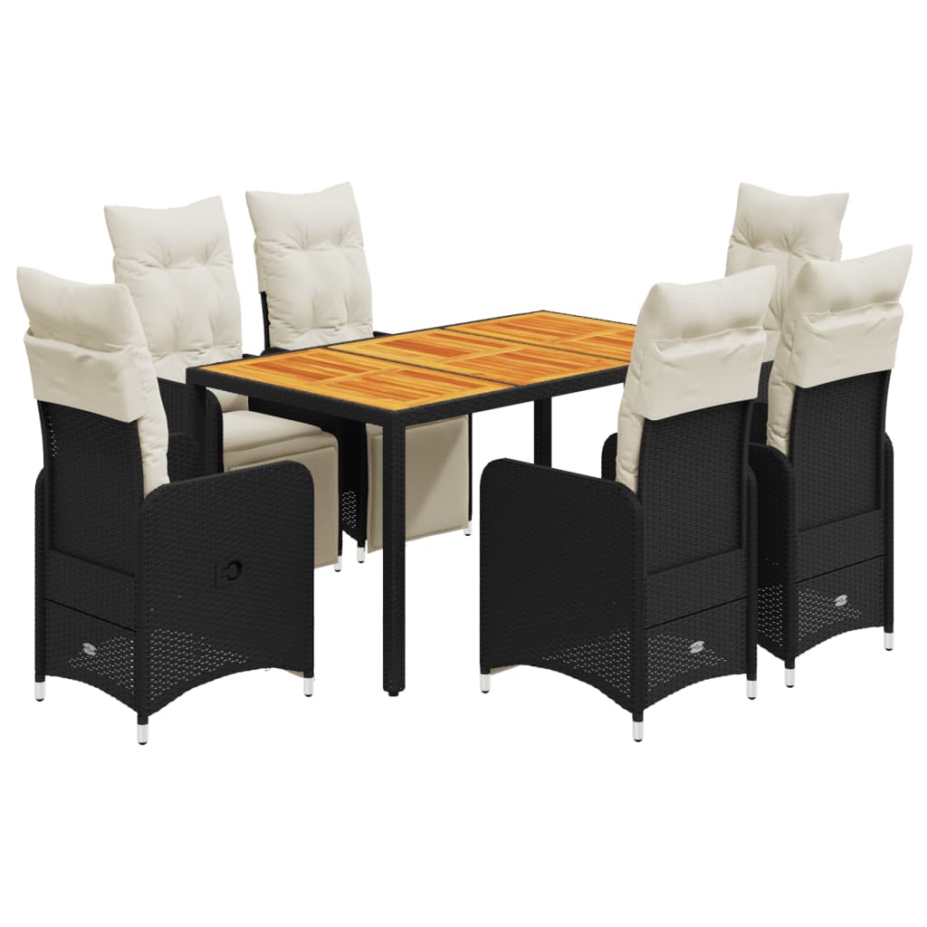 Bistroset Met Kussens Poly Rattan Zwart 7 150 x 90 x 75 cm Hout