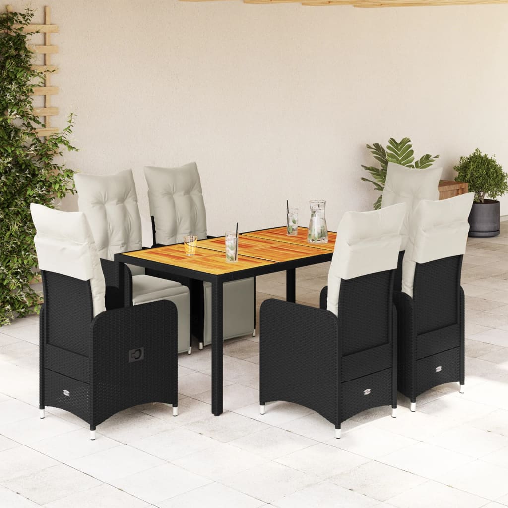 Bistroset Met Kussens Poly Rattan Zwart 7 150 x 90 x 75 cm Hout