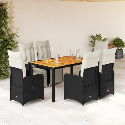 Bistroset Met Kussens Poly Rattan Zwart 7 150 x 90 x 75 cm Hout