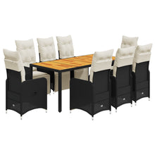 9-delige Bistroset met kussens poly rattan zwart