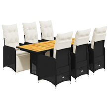 7-delige Bistroset met kussens poly rattan zwart