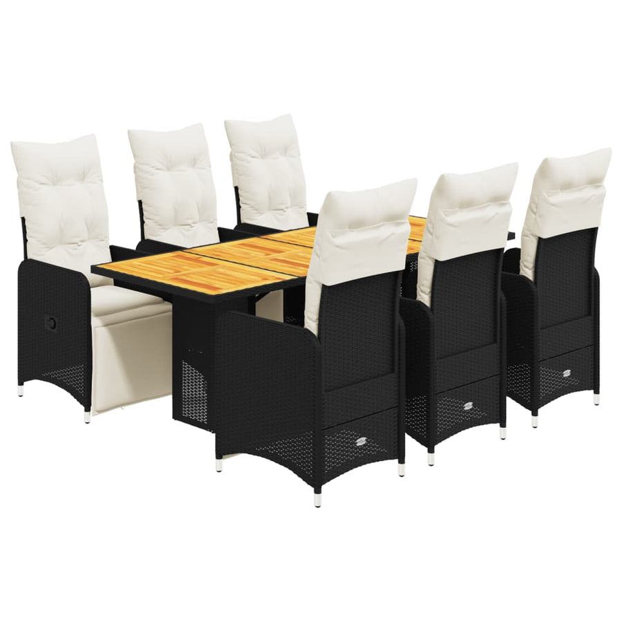 7-delige Bistroset met kussens poly rattan zwart