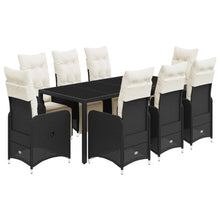 9-delige Bistroset met kussens poly rattan zwart