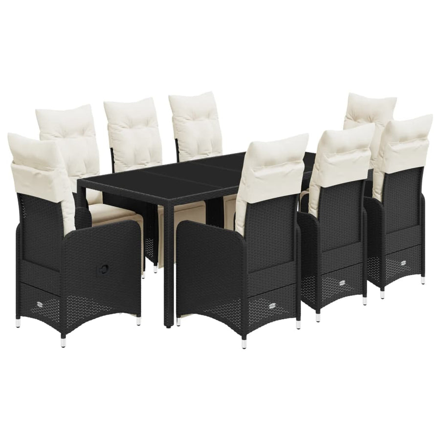 9-delige Bistroset met kussens poly rattan zwart
